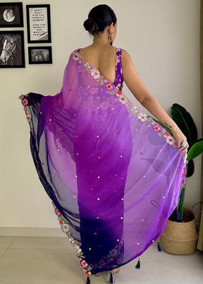 Purple Georgette Saree With Blouse Piece