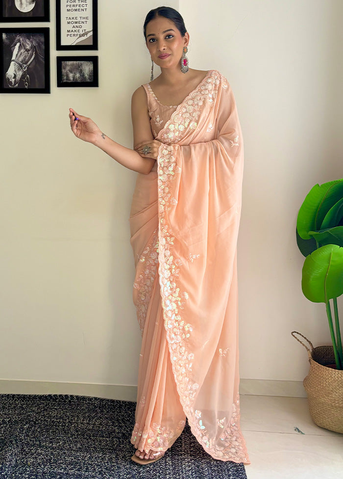 Peach Georgette Saree With Blouse Piece