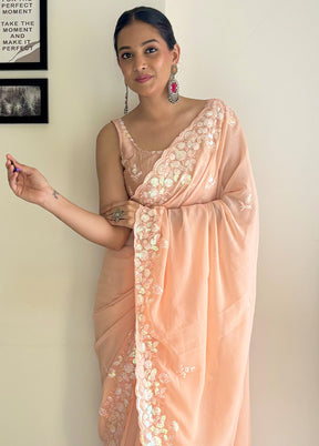 Peach Georgette Saree With Blouse Piece