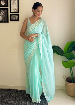 Sky Blue Georgette Saree With Blouse Piece