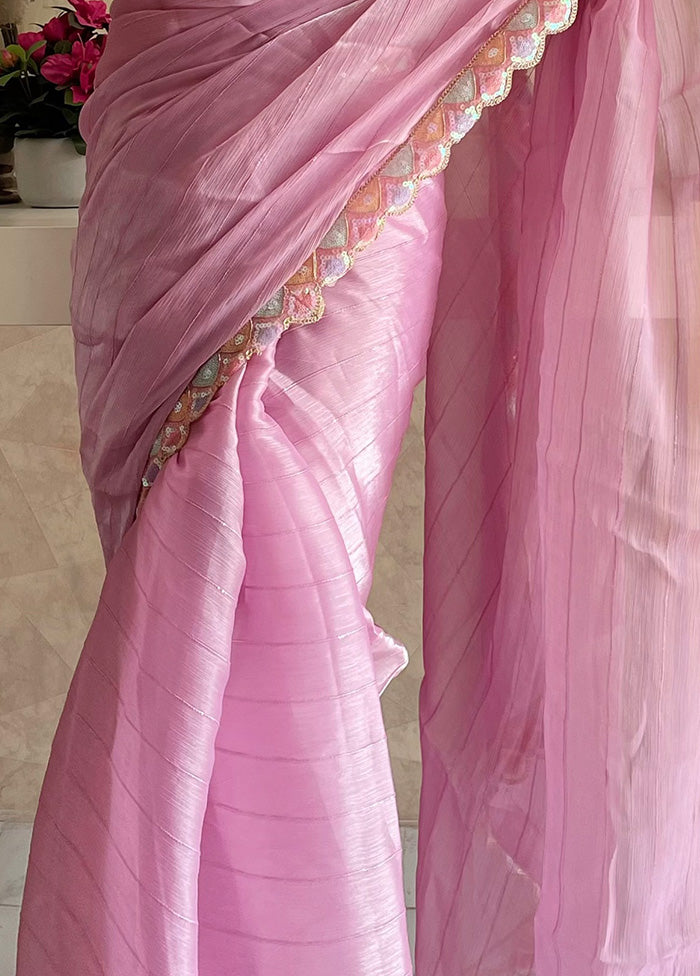 Pink Spun Silk Saree With Blouse Piece