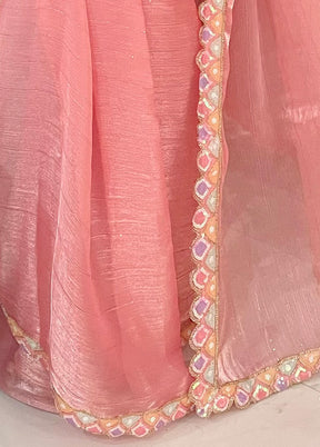 Pink Spun Silk Saree With Blouse Piece