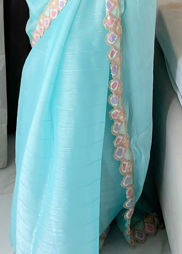 Blue Spun Silk Saree With Blouse Piece