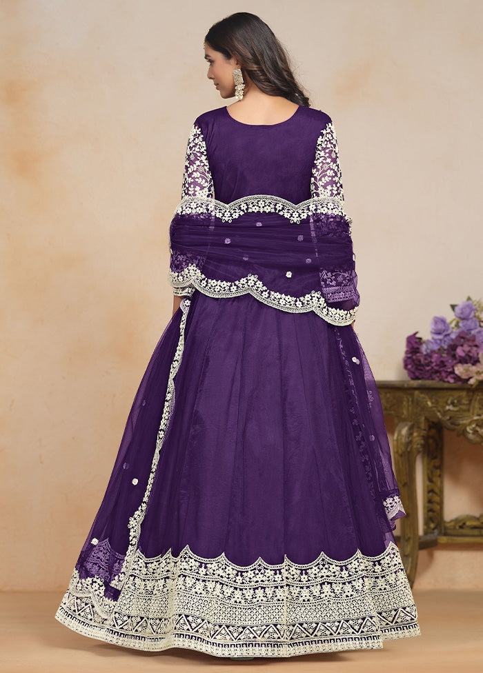 3 Pc Purple Semi Stitched Net Suit Set