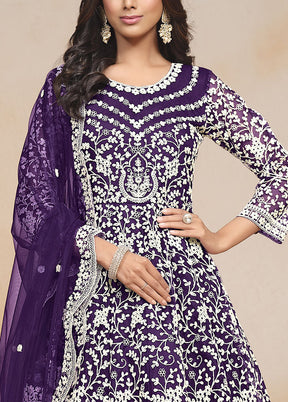 3 Pc Purple Semi Stitched Net Suit Set