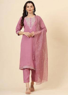 3 Pc Pink Readymade Silk Suit Set