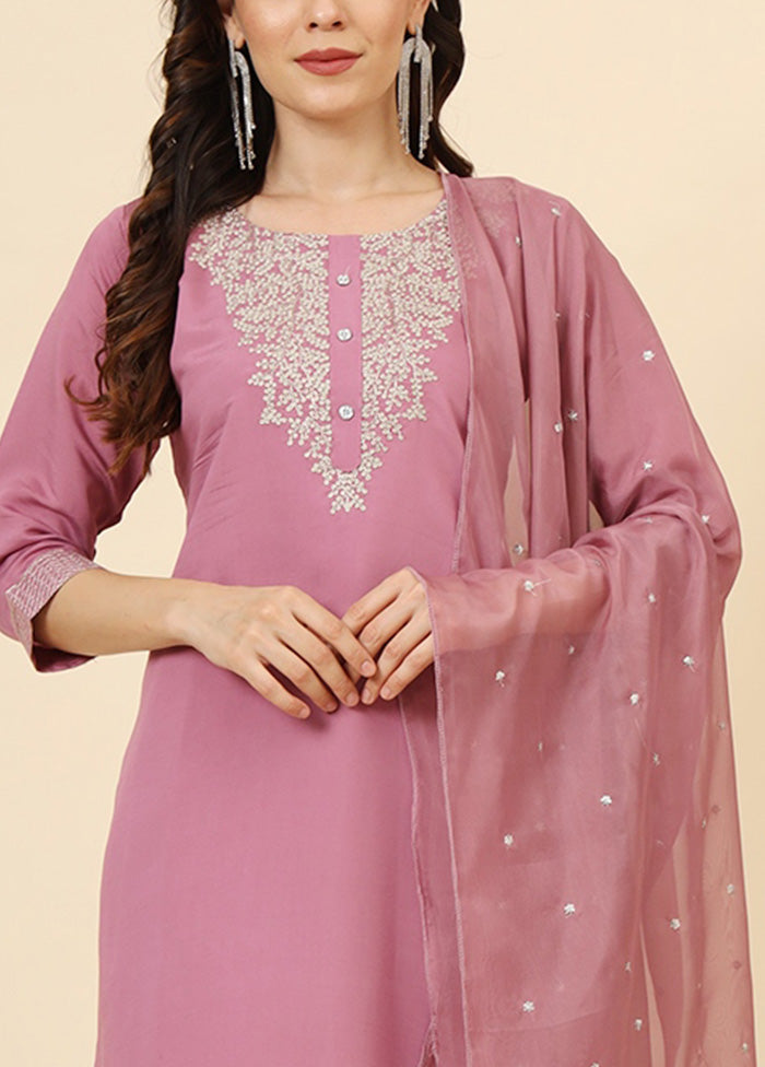 3 Pc Pink Readymade Silk Suit Set