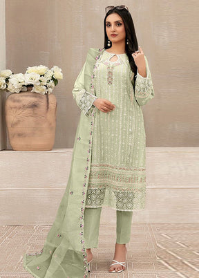 3 Pc Green Semi Stitched Georgette Suit Set