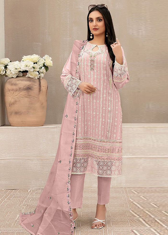 3 Pc Pink Semi Stitched Georgette Suit Set