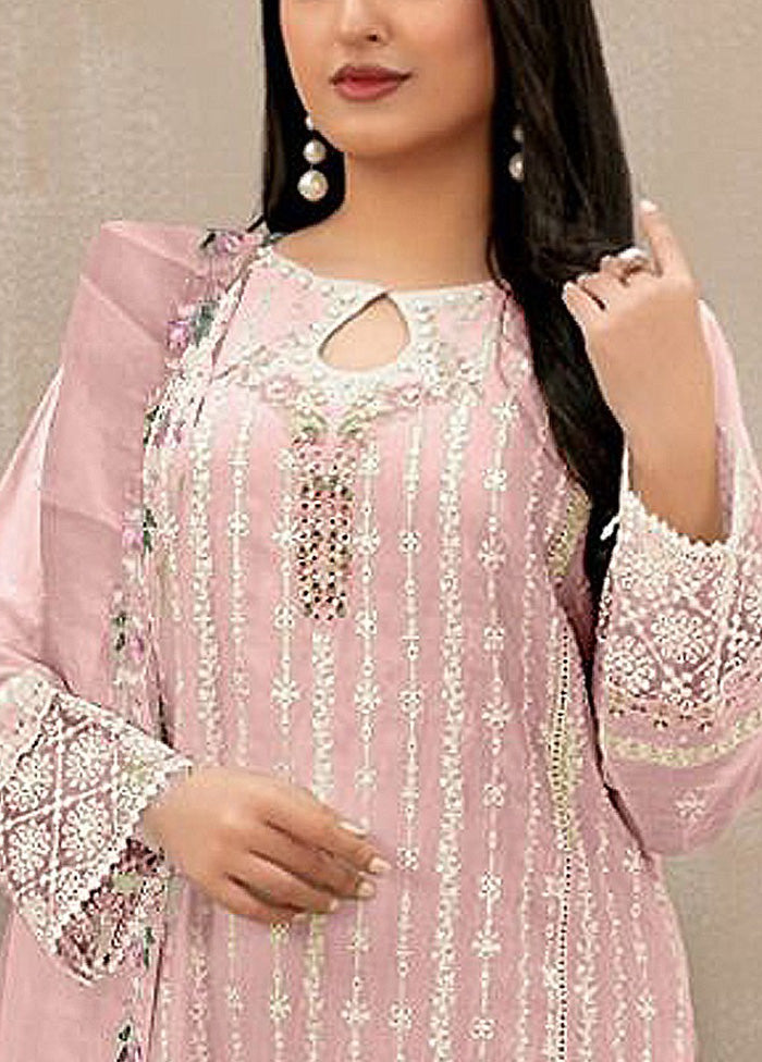 3 Pc Pink Semi Stitched Georgette Suit Set