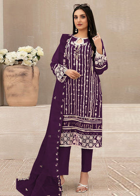 3 Pc Purple Semi Stitched Georgette Suit Set