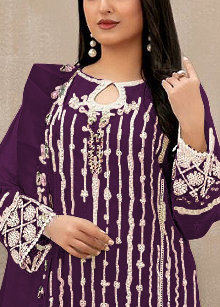 3 Pc Purple Semi Stitched Georgette Suit Set