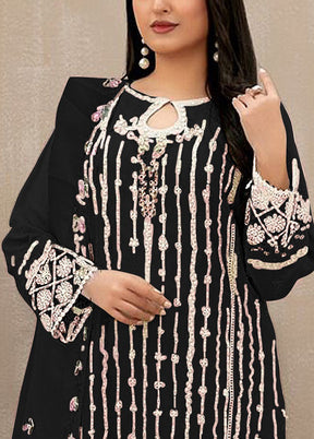 3 Pc Black Semi Stitched Georgette Suit Set