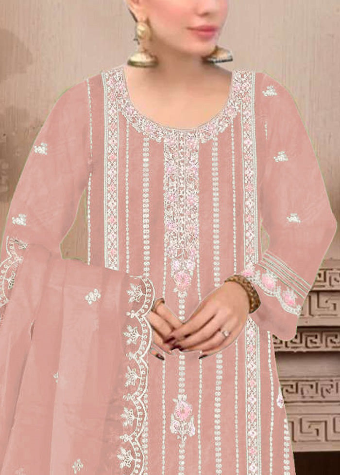 3 Pc Peach Semi Stitched Georgette Suit Set