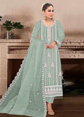 3 Pc Light Green Semi Stitched Georgette Suit Set