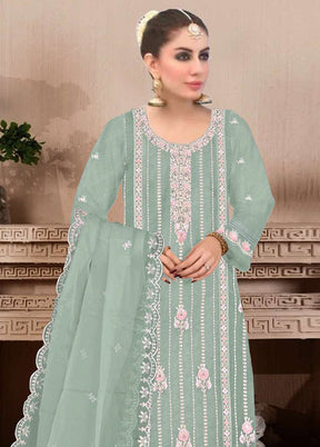 3 Pc Light Green Semi Stitched Georgette Suit Set