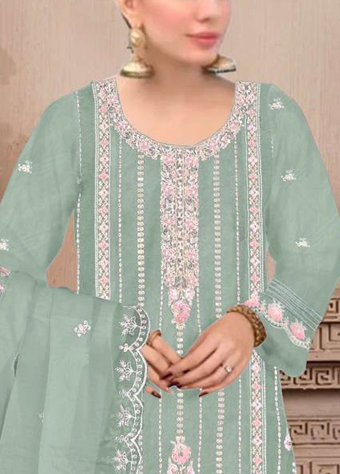 3 Pc Light Green Semi Stitched Georgette Suit Set