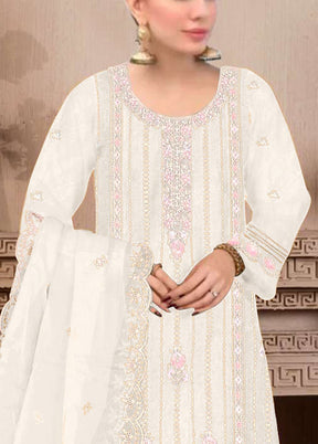 3 Pc Cream Semi Stitched Georgette Suit Set