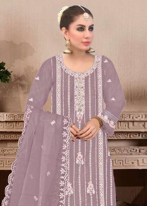 3 Pc Light Purple Semi Stitched Georgette Suit Set