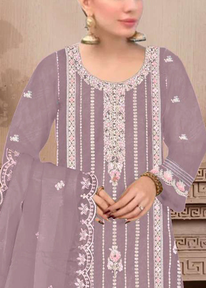 3 Pc Light Purple Semi Stitched Georgette Suit Set