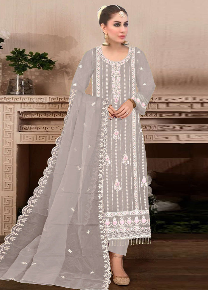 3 Pc Beige Semi Stitched Georgette Suit Set