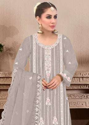 3 Pc Beige Semi Stitched Georgette Suit Set