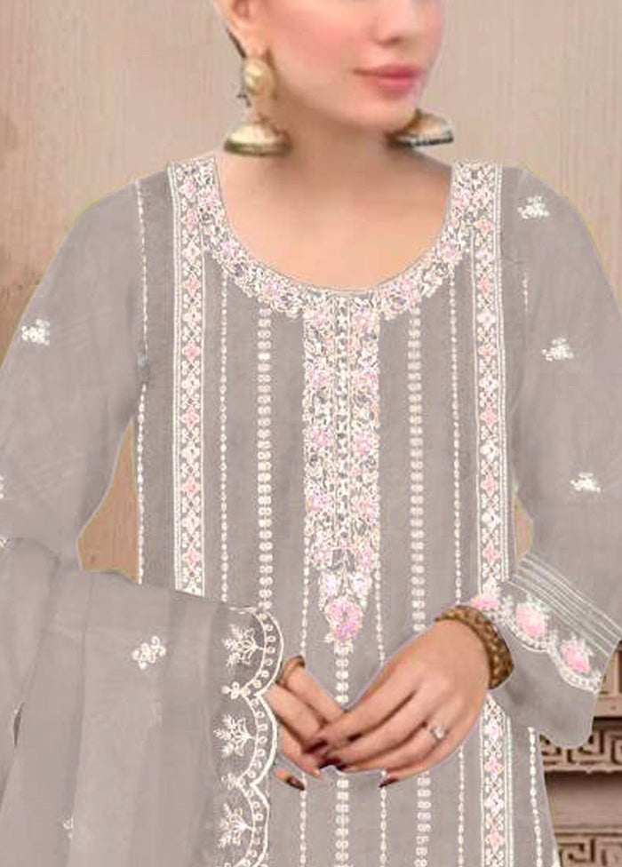 3 Pc Beige Semi Stitched Georgette Suit Set