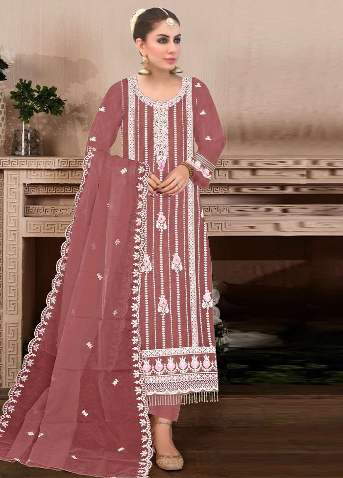 3 Pc Maroon Semi Stitched Georgette Suit Set