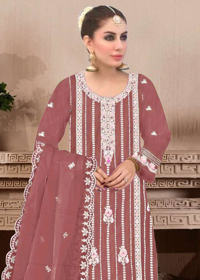 3 Pc Maroon Semi Stitched Georgette Suit Set