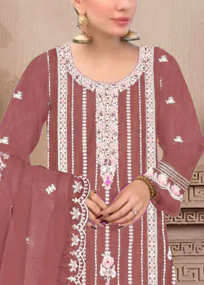 3 Pc Maroon Semi Stitched Georgette Suit Set