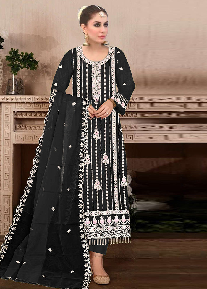 3 Pc Black Semi Stitched Georgette Suit Set