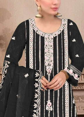 3 Pc Black Semi Stitched Georgette Suit Set