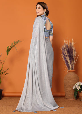 Grey Spun Silk Saree With Blouse Piece