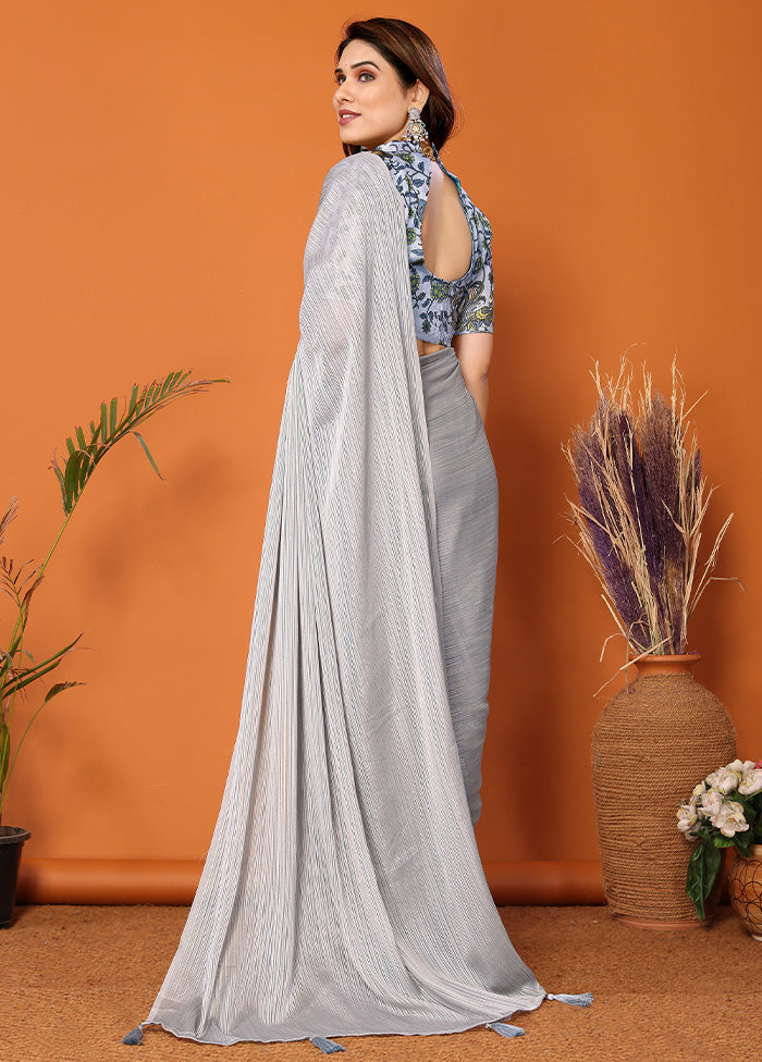 Grey Spun Silk Saree With Blouse Piece