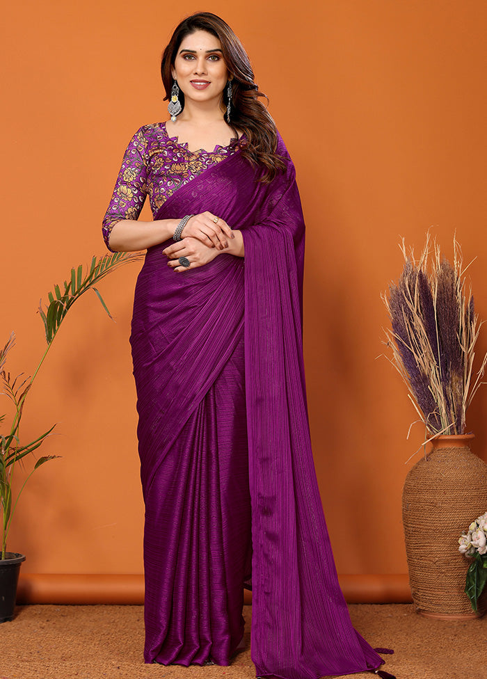 Magenta Spun Silk Saree With Blouse Piece