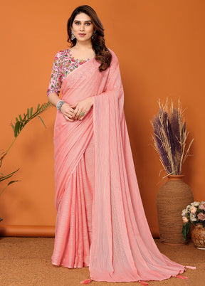 Peach Spun Silk Saree With Blouse Piece