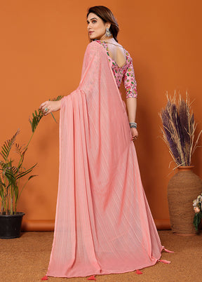 Peach Spun Silk Saree With Blouse Piece