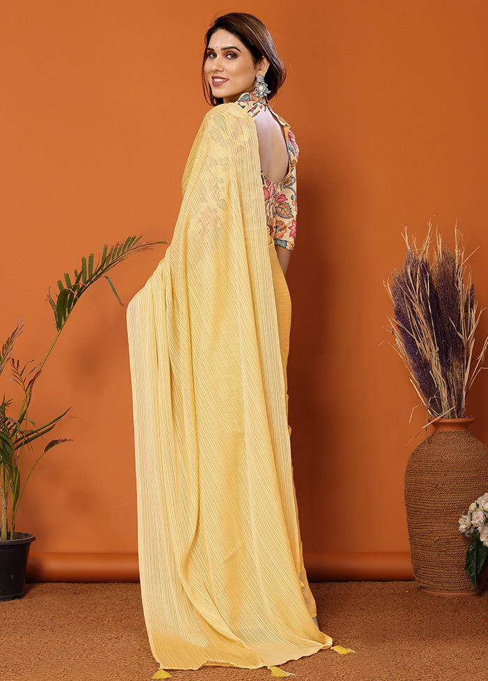 Yellow Spun Silk Saree With Blouse Piece