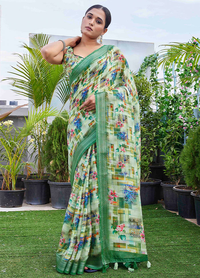 Multicolor Linen Silk Saree With Blouse Piece