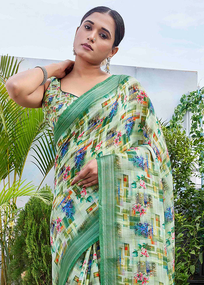 Multicolor Linen Silk Saree With Blouse Piece