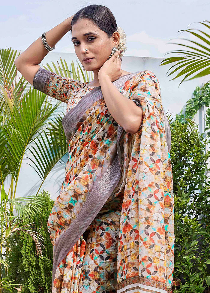 Multicolor Linen Silk Saree With Blouse Piece