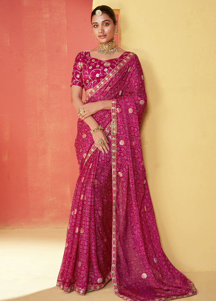 Pink Chiffon Silk Saree With Blouse Piece