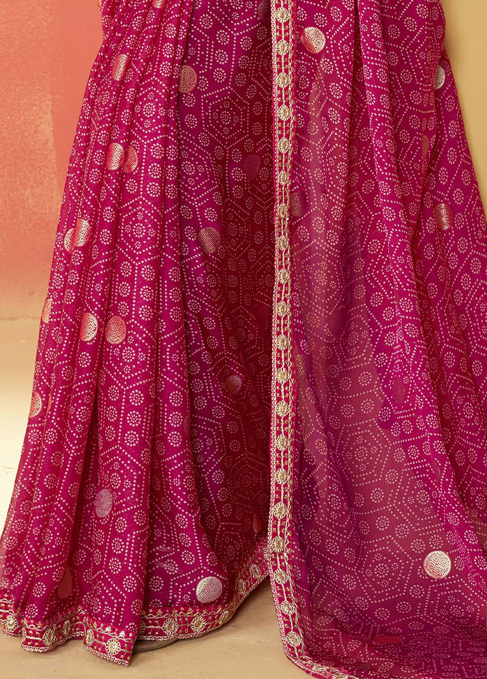 Pink Chiffon Silk Saree With Blouse Piece