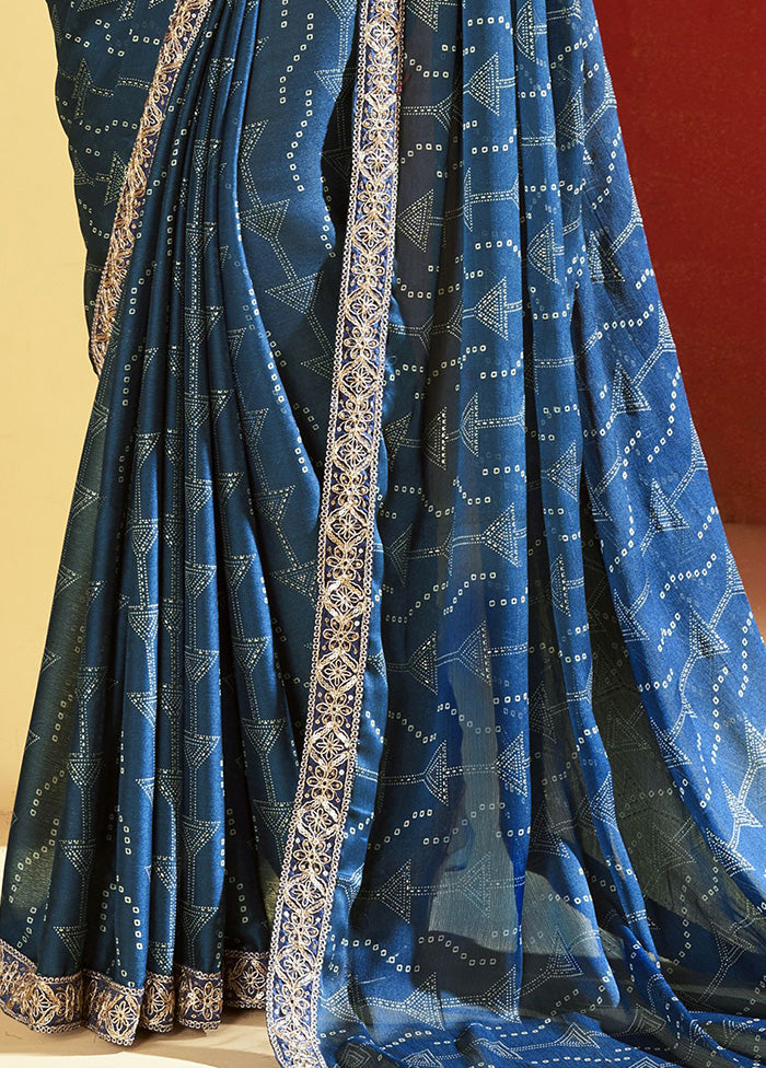 Blue Chiffon Silk Saree With Blouse Piece