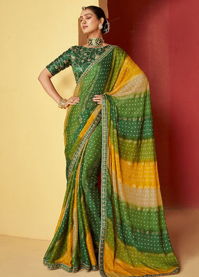 Multicolor Chiffon Silk Saree With Blouse Piece