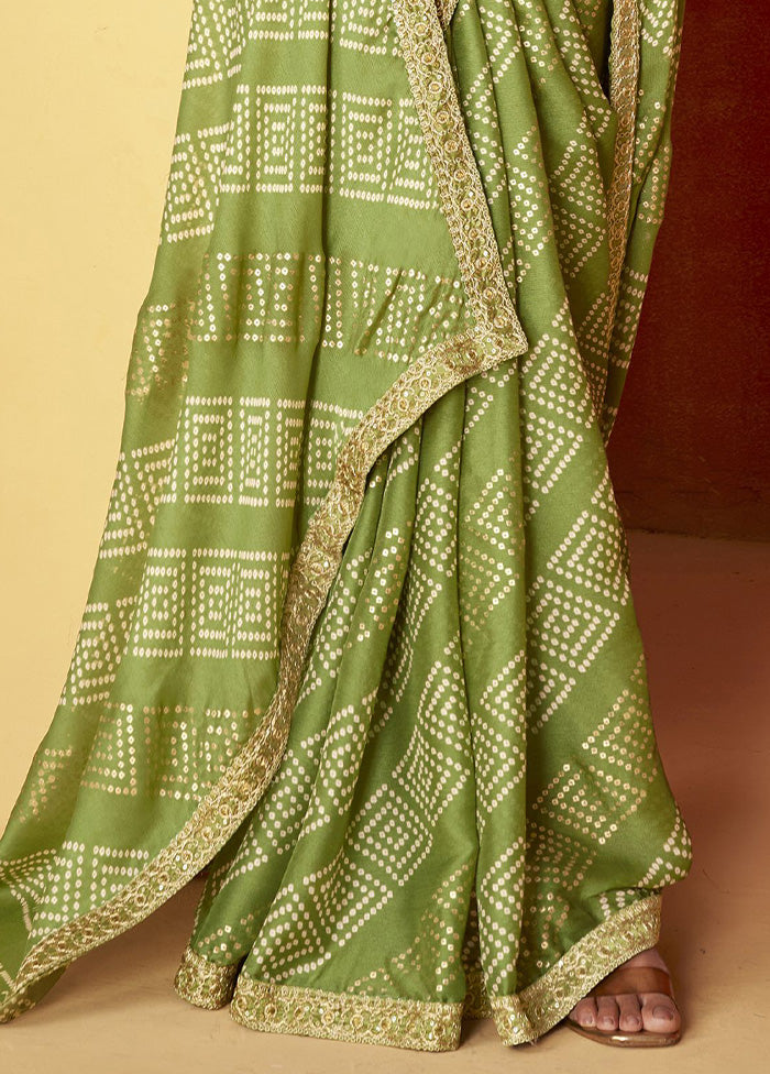 Green Chiffon Silk Saree With Blouse Piece