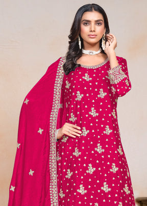 3 Pc Pink Semi Stitched Silk Suit Set