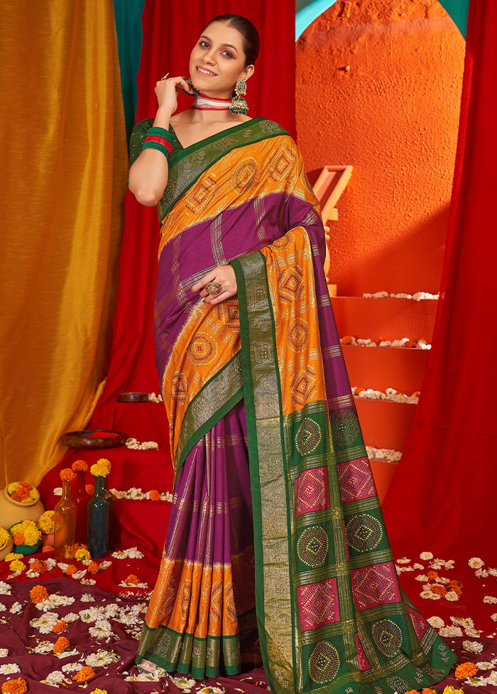 Purple Tussar Silk Saree With Blouse Piece