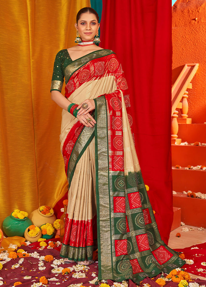 Beige Tussar Silk Saree With Blouse Piece