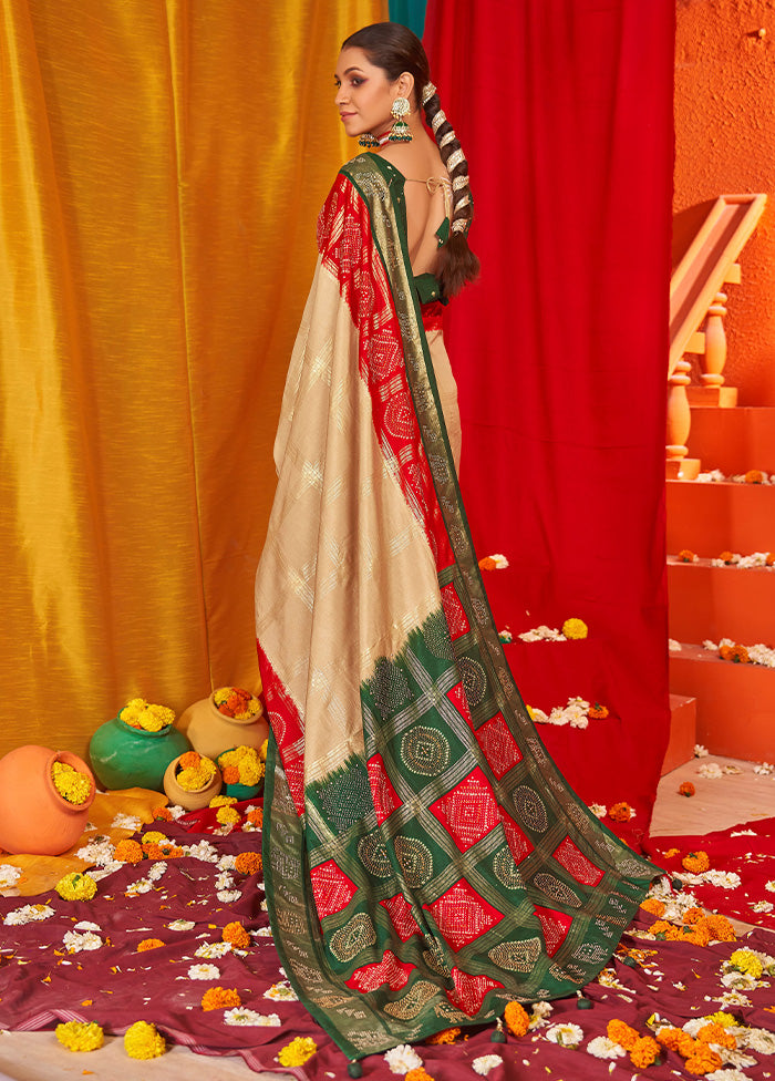 Beige Tussar Silk Saree With Blouse Piece